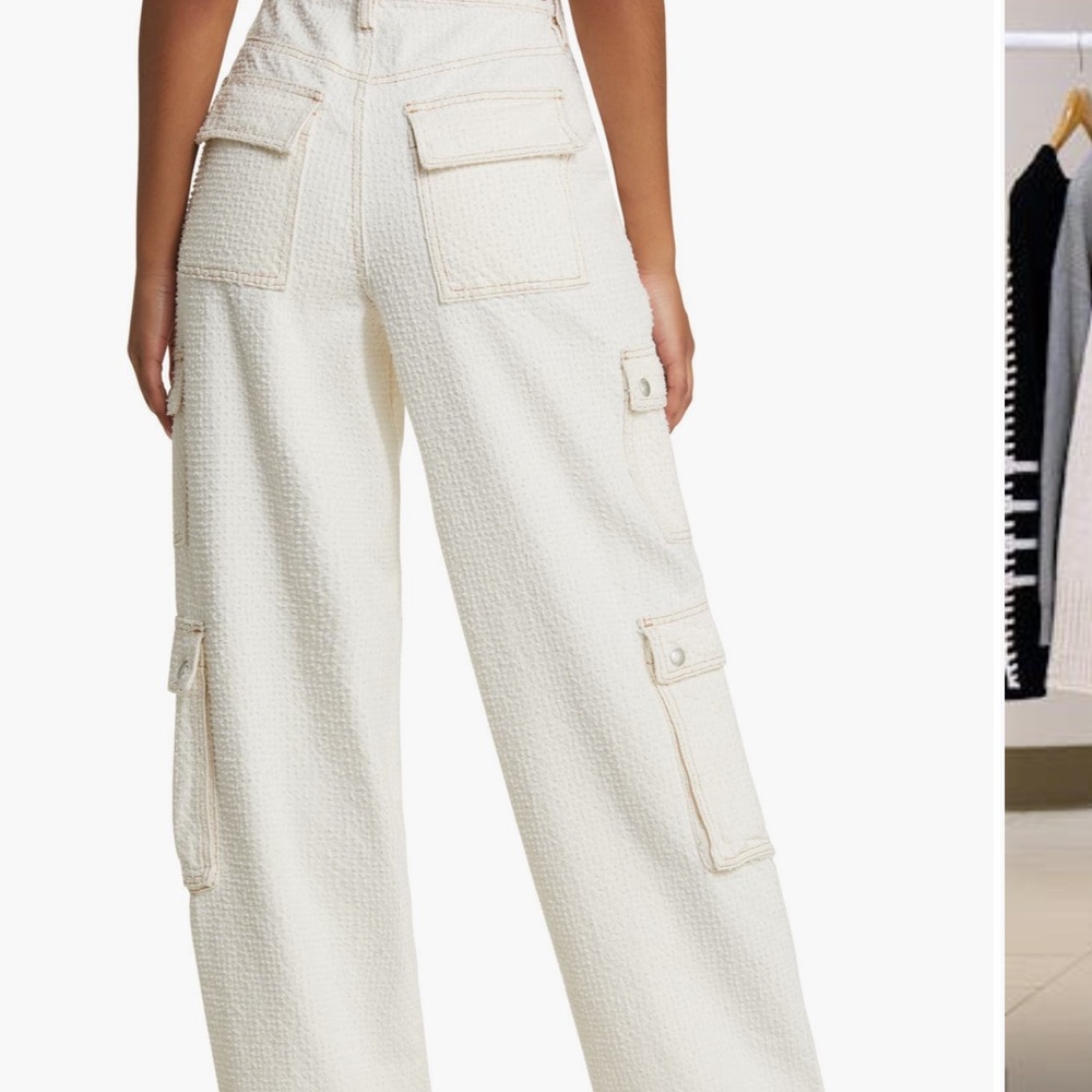 Blank NYC Cream Wide Leg Cargo Pants